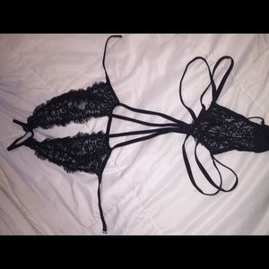 VS black lace strappy one piece lingerie
